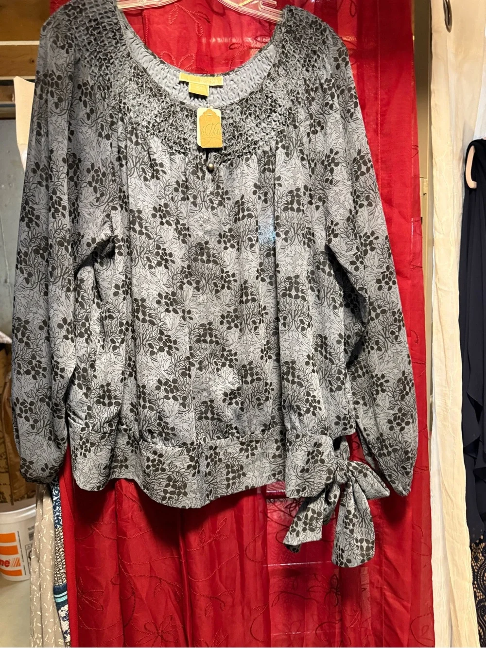 Michael Kors Black and Gray Floral Long-Sleeve Blouse